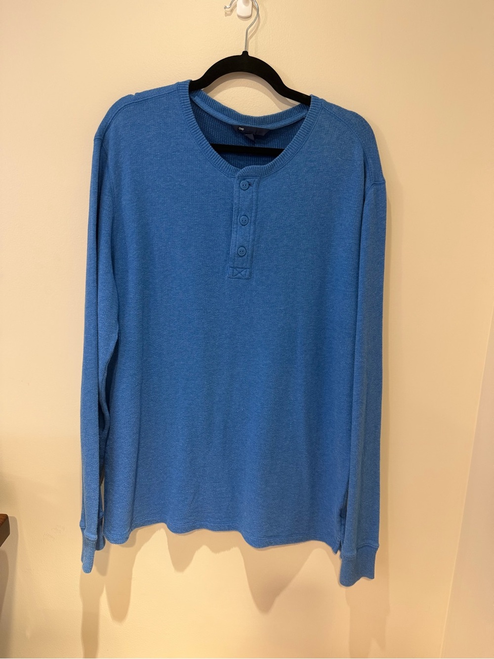 Gap Mens Thermal Henley Long Sleeve 3-button Crew Beck Bright Blue Solid Size XL